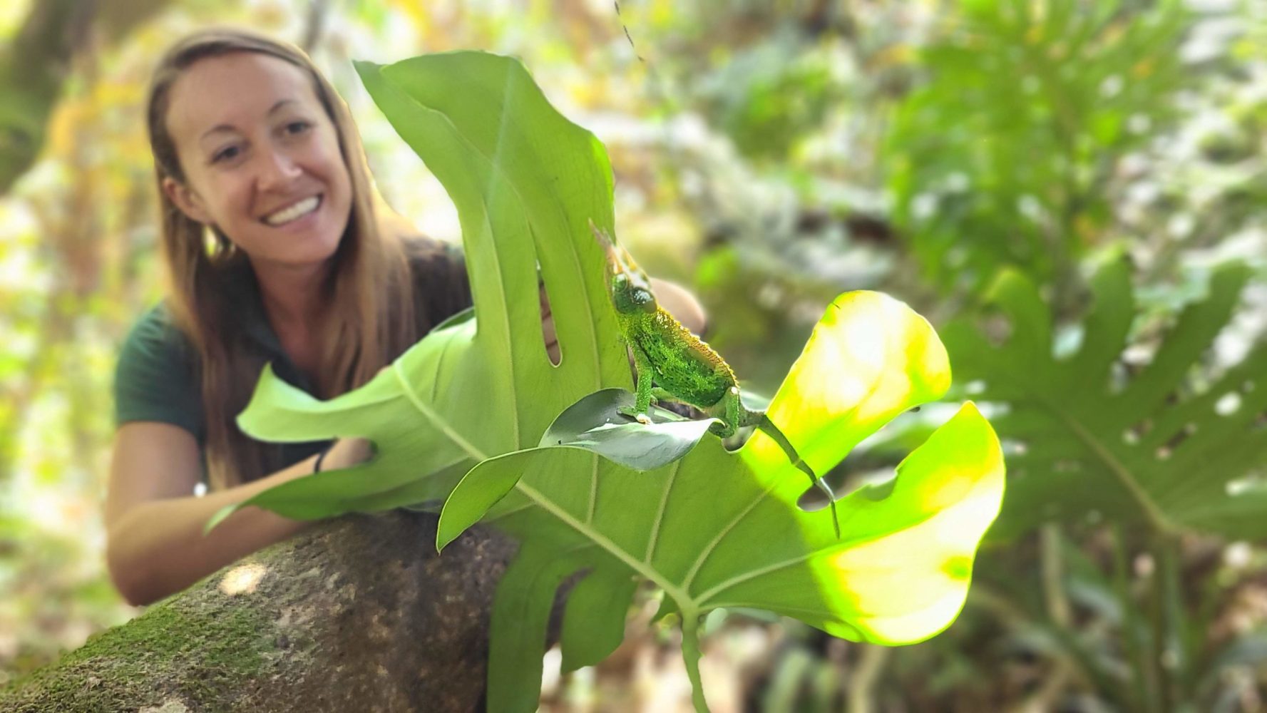 a woman with green plant